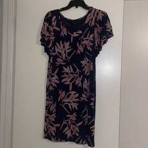 Lucky Brand Flutter Sleeve Dress Navy Pink Floral Size Small